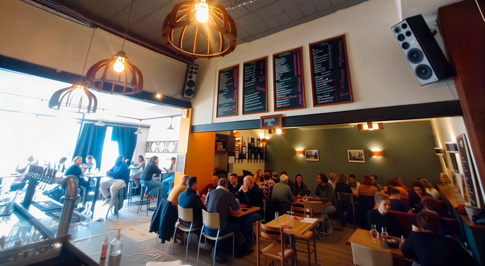 Salle du restaurant de La Locomotive accueillant des client·es.